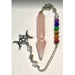 Pendulum Rose Quartz Wand with Triple Moon